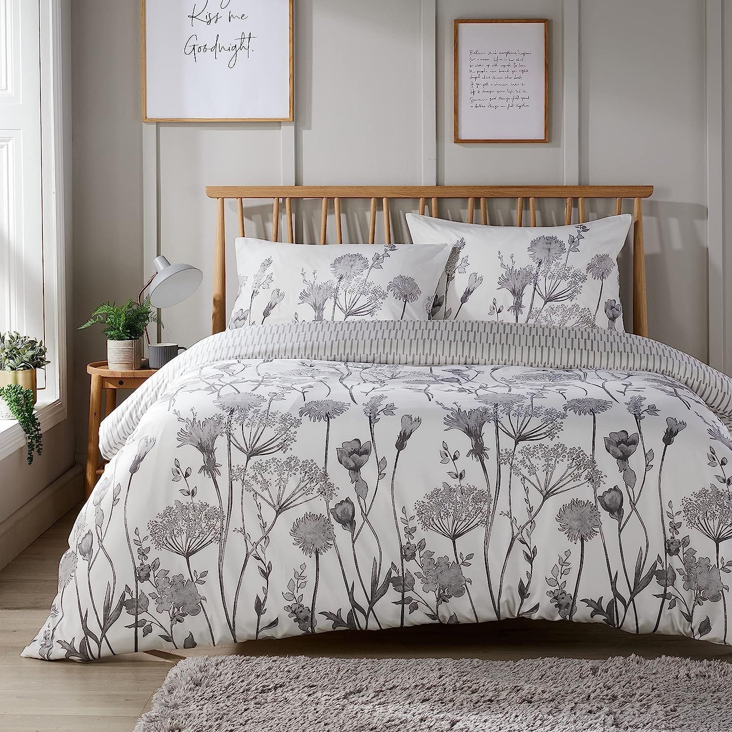 Duvet outlet Cover Set King Size Grey Bedding Duvet Covers with White Floral