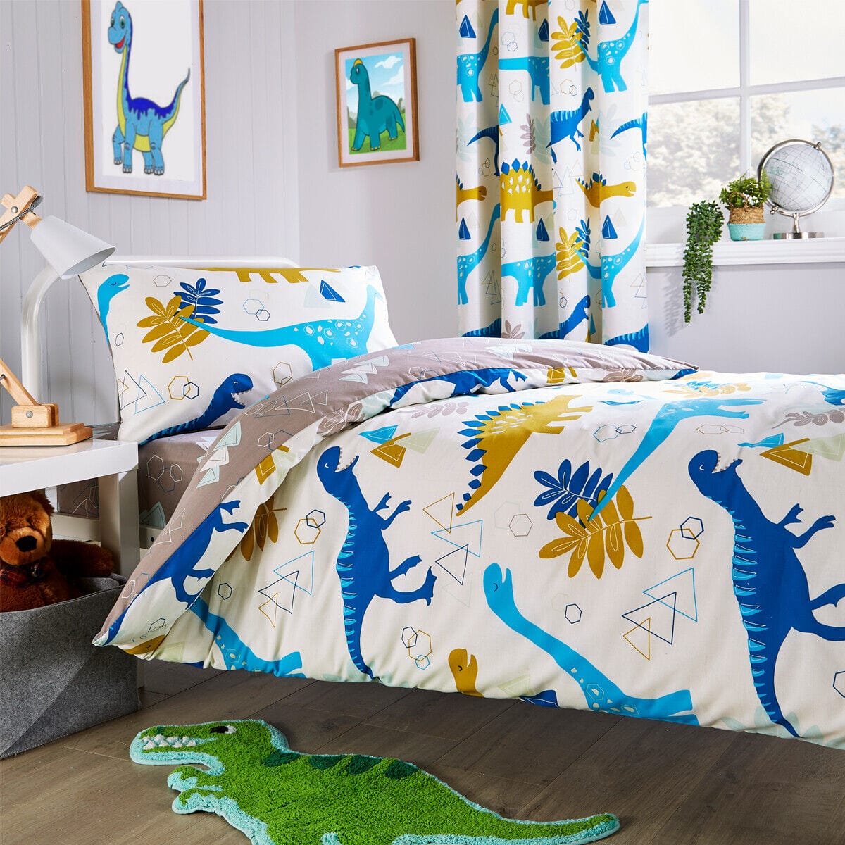 Dinosaur Kids Bedding Set Soft Cotton Blend Duvet Cover with Pillowcases Optional Curtains for Boys and Girls Single and Double Sizes by OLIVIA ROCC