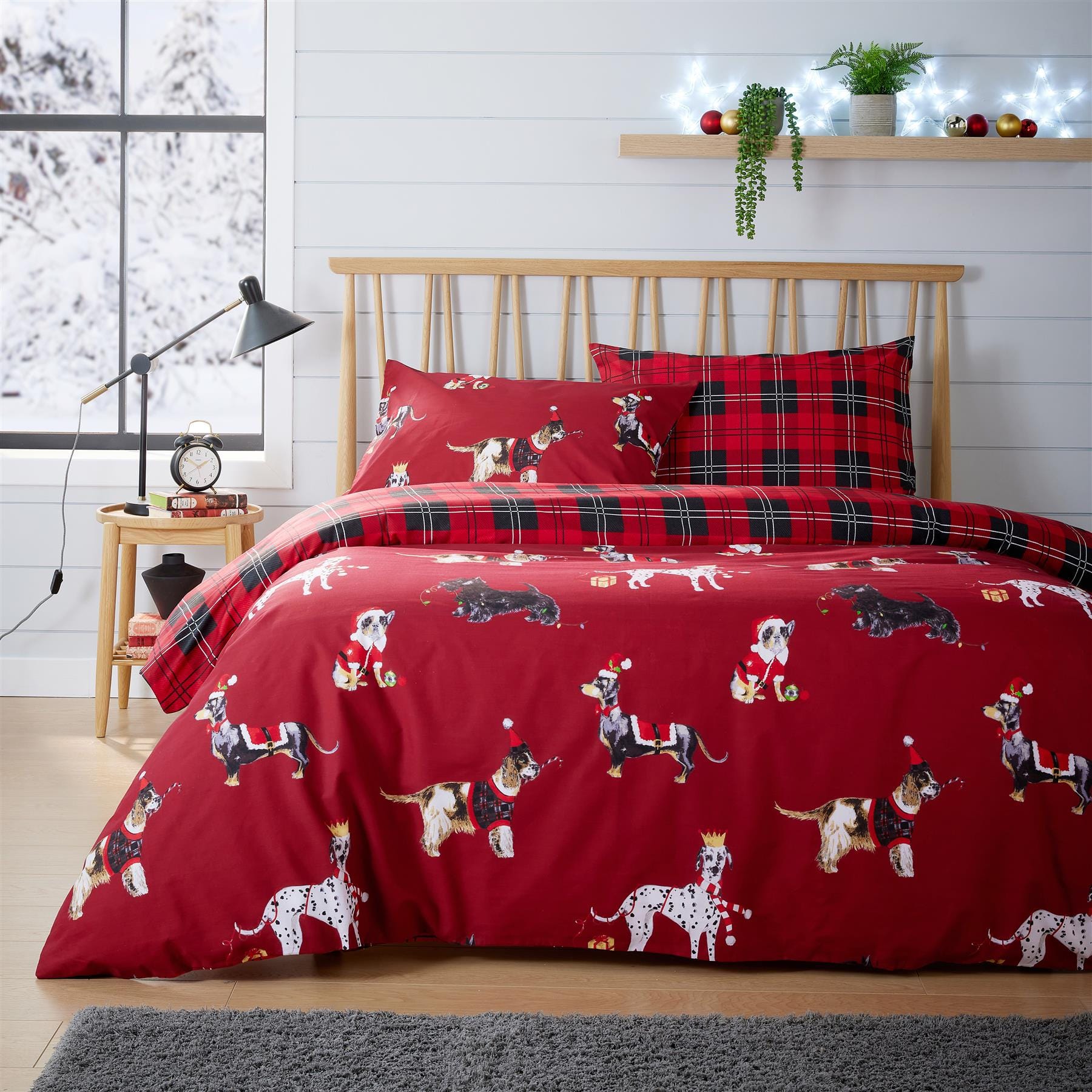 Festive Christmas Dogs Reversible Duvet Cover Set Cotton Rich OEKO TEX OLIVIA ROCCO