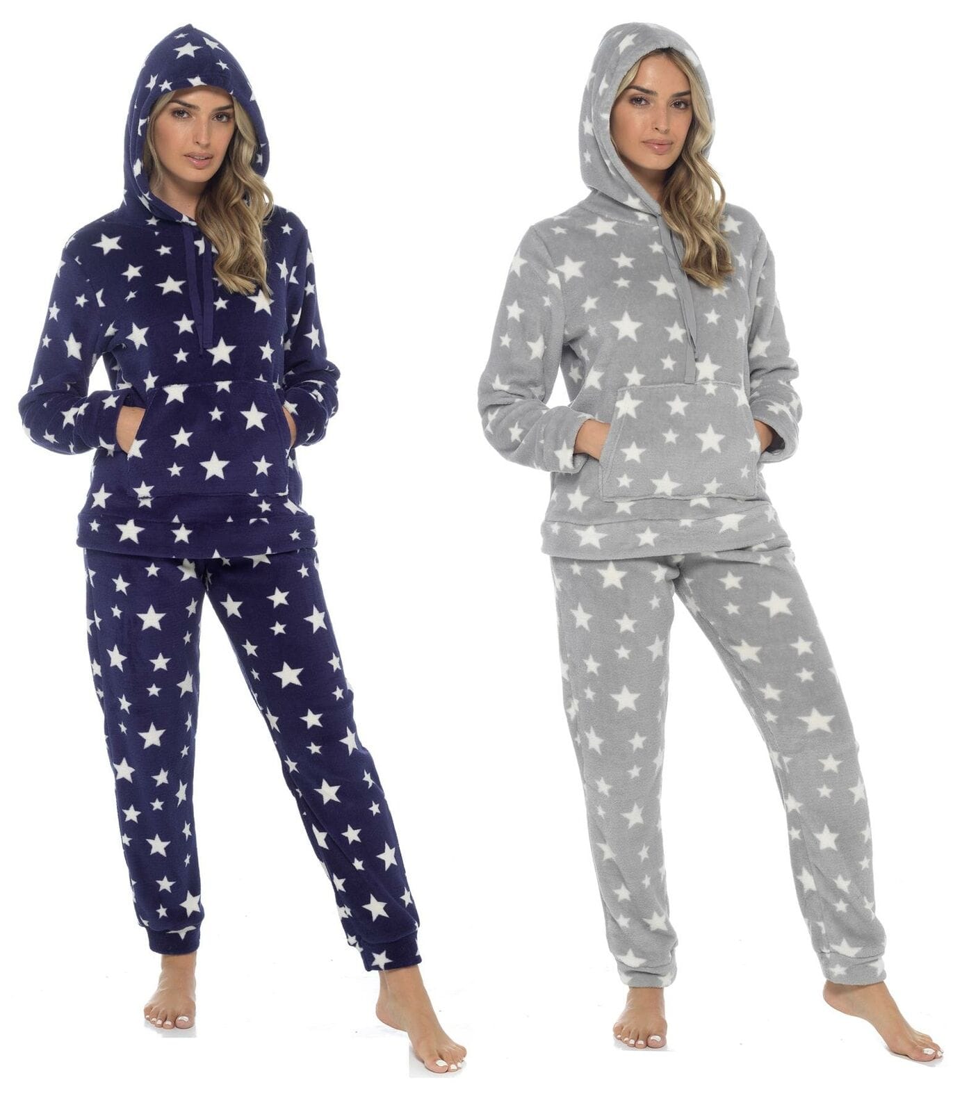 Women s Plush Fleece Hooded Pyjama Set Stars Design Soft Teddy Fabric OLIVIA ROCCO