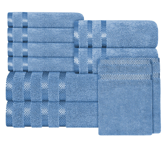 Belmont Viscose Stripe Blue Towels 100% Cotton Hotel Quality Super Absorbent 10 Piece Bale Set, 4 Hand Towel & 12 Face Cloths by OLIVIA ROCCO