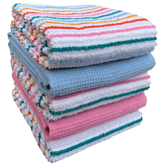 5 Pack Super Absorbent Cotton Kitchen Tea Towels Striped Quick Drying Reusable Ribbed Waffle 45cm x 65cm by OLIVIA ROCCO CANDY OLIVIA ROCCO Tea Towel