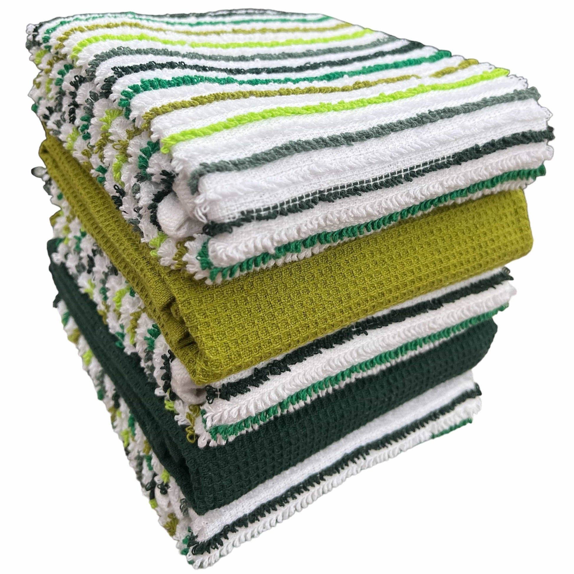 5 Pack Super Absorbent Cotton Kitchen Tea Towels Striped Quick Drying Reusable Ribbed Waffle 45cm x 65cm by OLIVIA ROCCO GREEN OLIVIA ROCCO Tea Towel