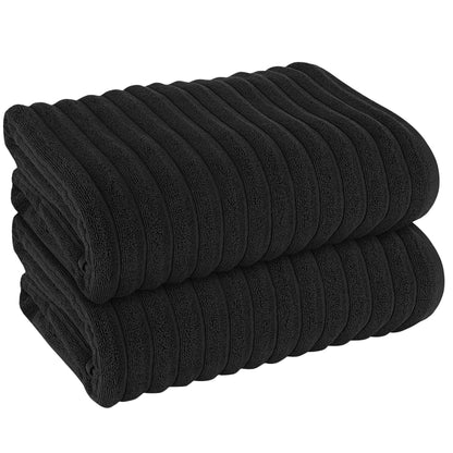 6-Piece Ribbed Towels & 2 Large Bath Sheets 100% Cotton Super Soft Highly Absorbent 2 PK Jumbo Bath Sheets / Black OLIVIA ROCCO Towel