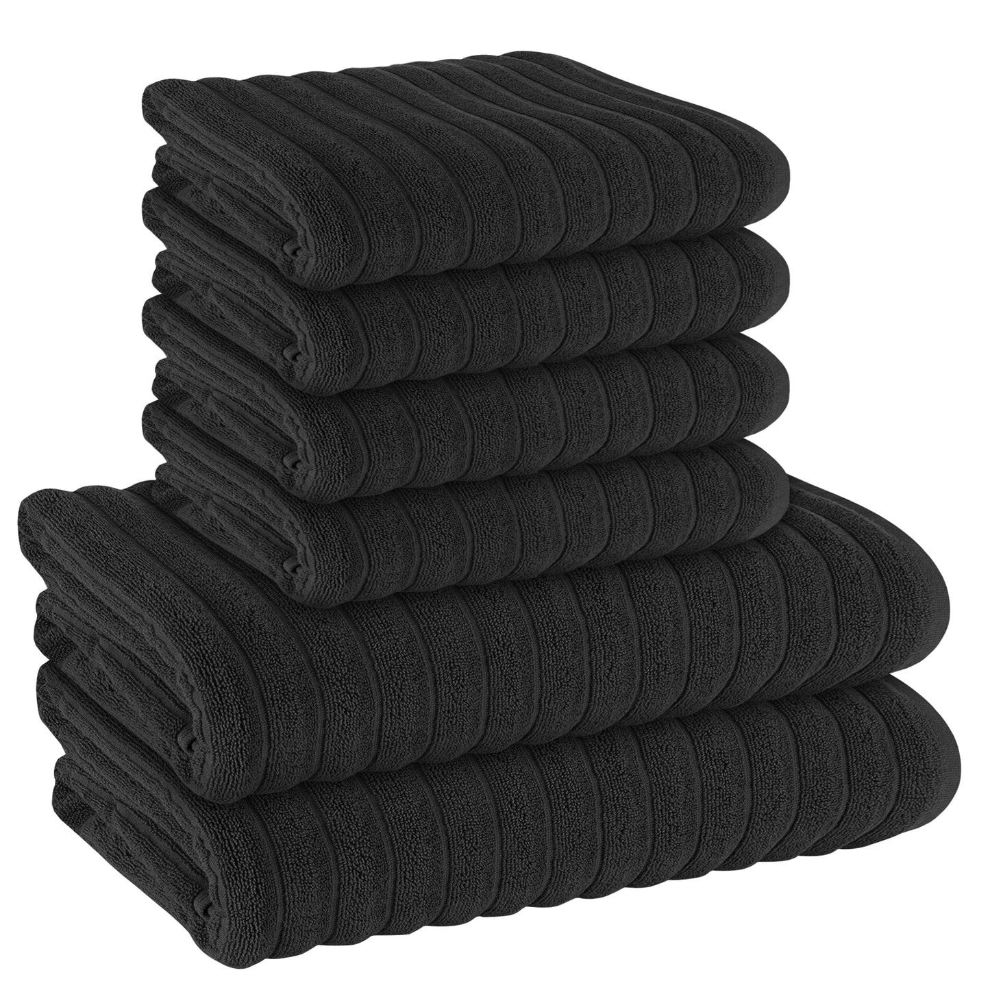 6-Piece Ribbed Towels & 2 Large Bath Sheets 100% Cotton Super Soft Highly Absorbent 6 Piece Towel Bale / Black OLIVIA ROCCO Towel