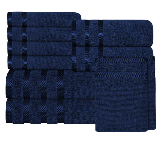 Belmont Viscose Stripe Royal Blue Towels 100% Cotton Hotel Quality Super Absorbent 10 Piece Bale Set, 4 Hand Towel & 12 Face Cloths by OLIVIA ROCCO 10 PK TOWEL BALE / ROYAL BLUE OLIVIA ROCCO Towels