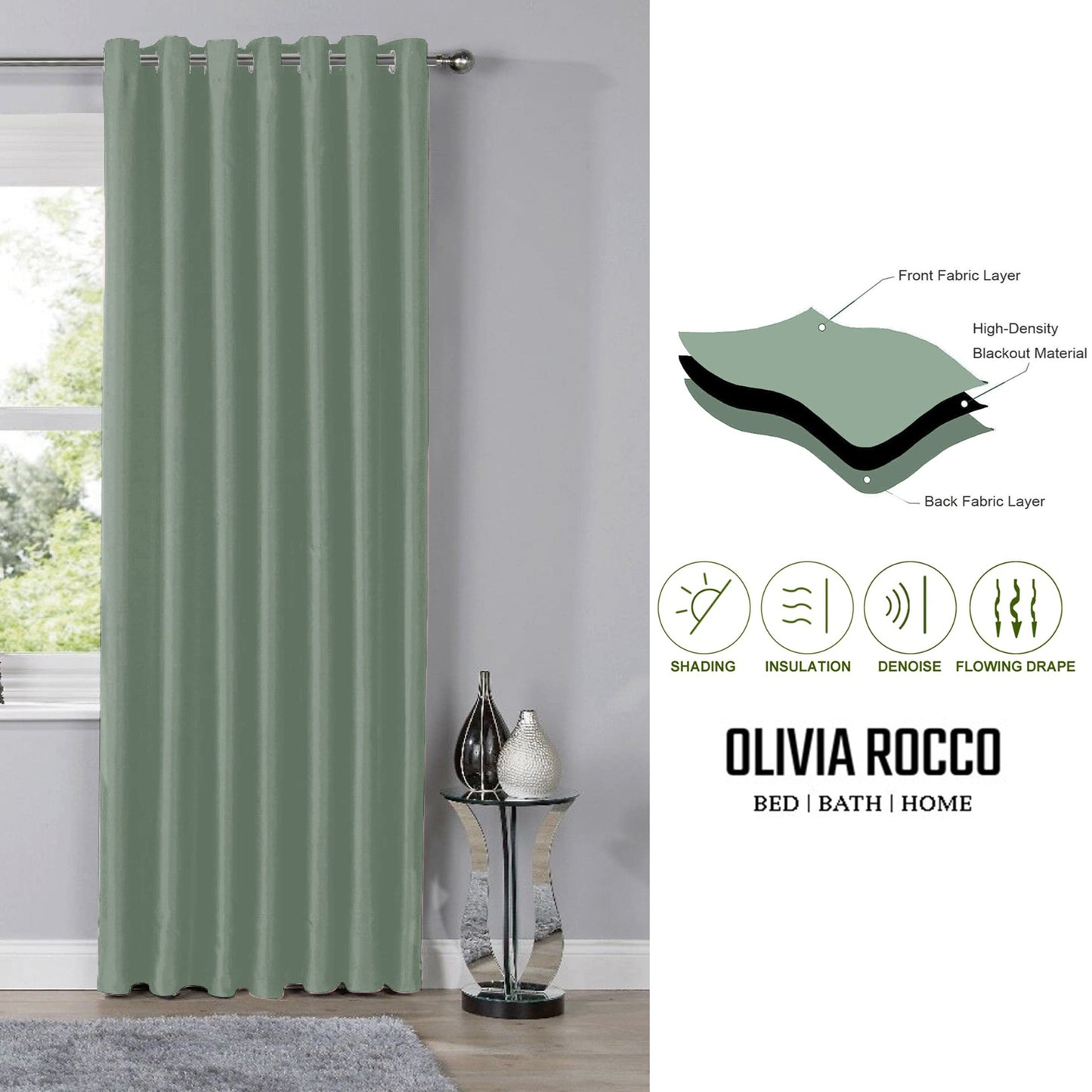 Blackout Sage Green Eyelet Curtains Thermal Ring Top Window Treatment for Living Room & Bedroom by OLIVIA ROCCO OLIVIA ROCCO Curtain