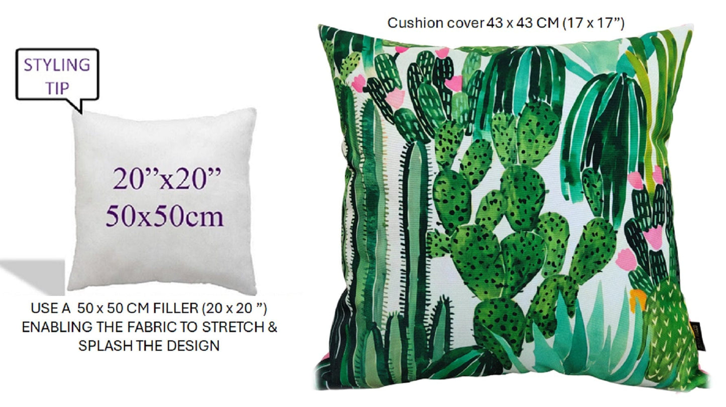 Waterproof Cushions Outdoor Indoor Hollowfibre Filled 43 x 43 cm / CACTUS OLIVIA ROCCO Cushions