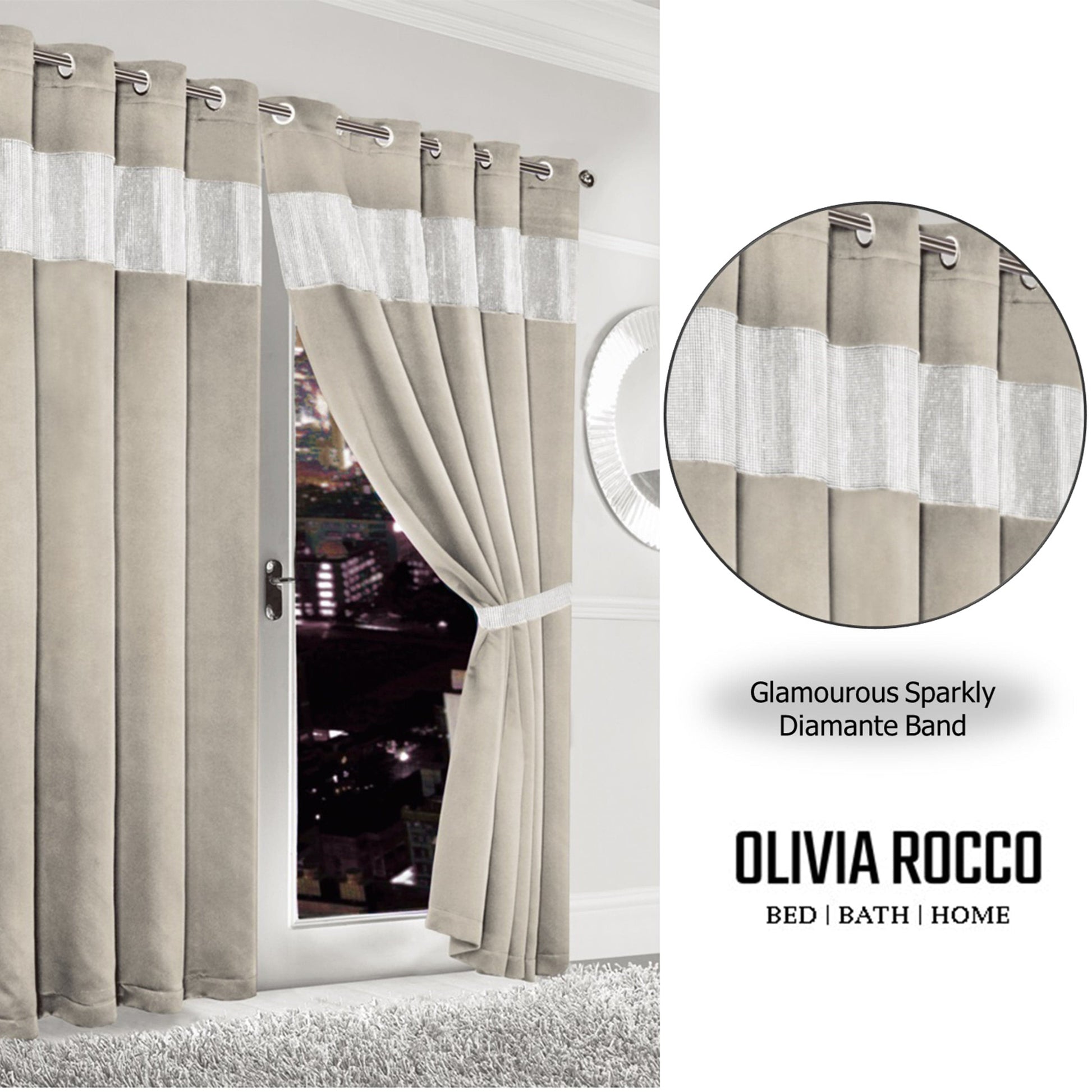 Diamante Natural Blackout Eyelet Curtains with Tie Backs Thermal Ring Top Window Dressings by OLIVIA ROCCO OLIVIA ROCCO Curtain