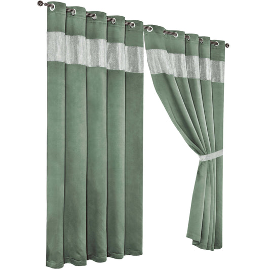 Diamante Sage Green Blackout Eyelet Curtains with Tie Backs Blackout Thermal Ring Top Window Dressings by OLIVIA ROCCO 66" (WIDTH) x 54" (DROP) / SAGE GREEN OLIVIA ROCCO Curtain