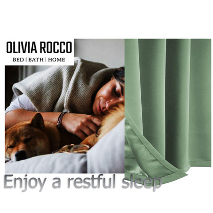 Diamante Sage Green Blackout Eyelet Curtains with Tie Backs Blackout Thermal Ring Top Window Dressings by OLIVIA ROCCO OLIVIA ROCCO Curtain