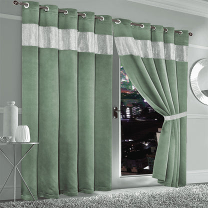 Diamante Sage Green Blackout Eyelet Curtains with Tie Backs Blackout Thermal Ring Top Window Dressings by OLIVIA ROCCO OLIVIA ROCCO Curtain