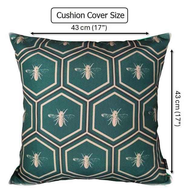 Waterproof Cushions Outdoor Indoor Hollowfibre Filled 43 x 43 cm / BEES EMERALD OLIVIA ROCCO Cushions