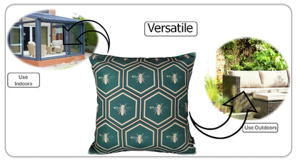 Waterproof Cushions Outdoor Indoor Hollowfibre Filled 43 x 43 cm / BEES EMERALD OLIVIA ROCCO Cushions