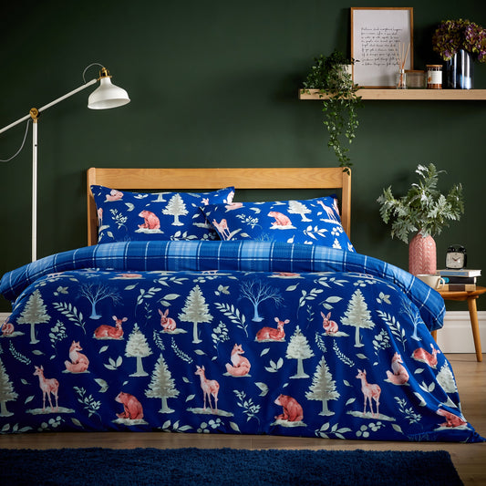 Flannel Duvet Cover Quilt Duvet Cover Bed Set Quilt Bedding Covers with Pillowcases SINGLE / Woodland Navy OLIVIA ROCCO Duvet Cover