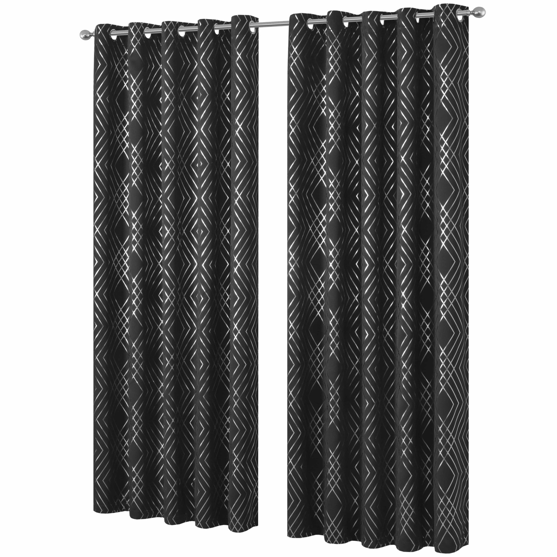 Geometric Black Sparkle Blackout Curtains Soft Thermal Insulated Eyelet Ring Top Living Room & Bedroom Drapes by OLIVIA ROCCO 66" (WIDTH) x 54" (DROP) / BLACK OLIVIA ROCCO Curtain