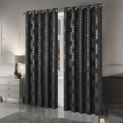 Geometric Black Sparkle Blackout Curtains Soft Thermal Insulated Eyelet Ring Top Living Room & Bedroom Drapes by OLIVIA ROCCO OLIVIA ROCCO Curtain