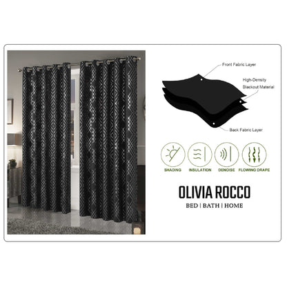 Geometric Black Sparkle Blackout Curtains Soft Thermal Insulated Eyelet Ring Top Living Room & Bedroom Drapes by OLIVIA ROCCO OLIVIA ROCCO Curtain