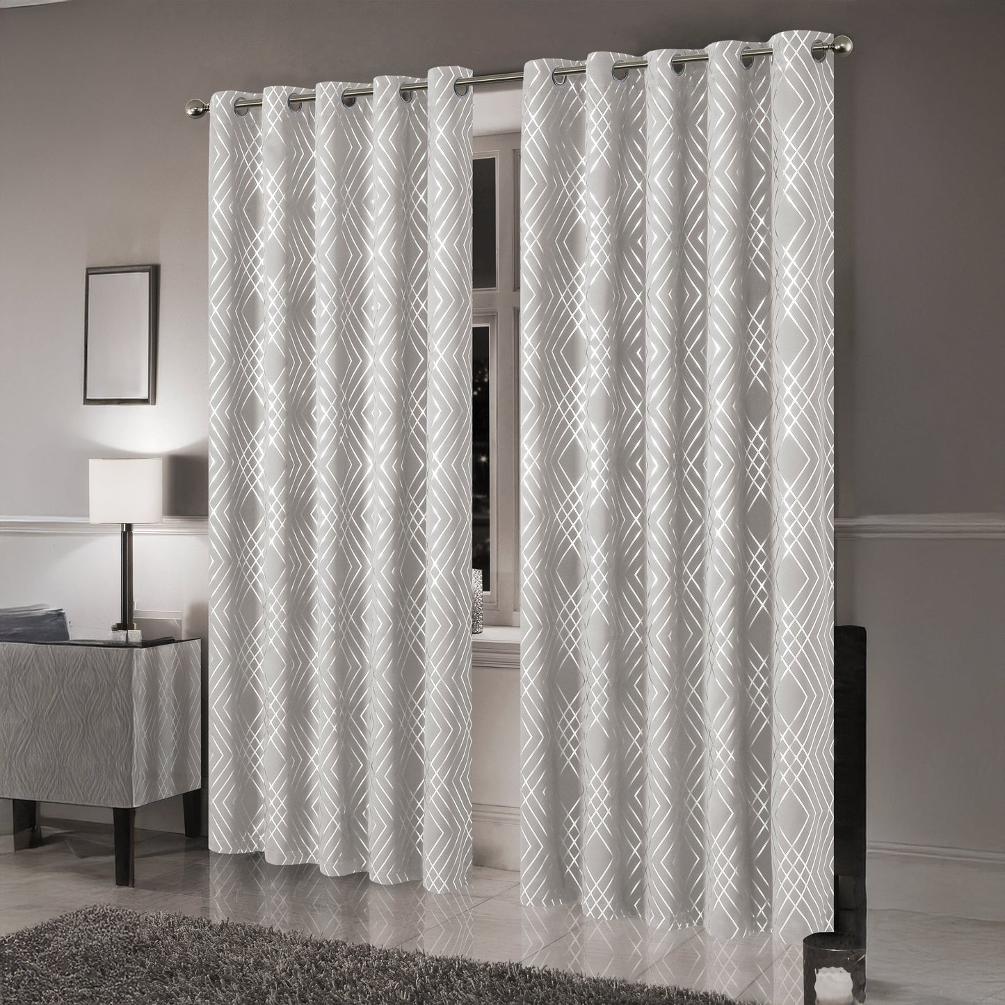 Geometric Natural Sparkle Blackout Curtains Soft Thermal Insulated Eyelet Ring Top Living Room & Bedroom Drapes by OLIVIA ROCCO OLIVIA ROCCO Curtain