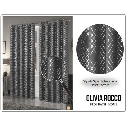 Geometric Silver Sparkle Blackout Curtains Soft Thermal Insulated Eyelet Ring Top Living Room & Bedroom Drapes by OLIVIA ROCCO OLIVIA ROCCO Curtain