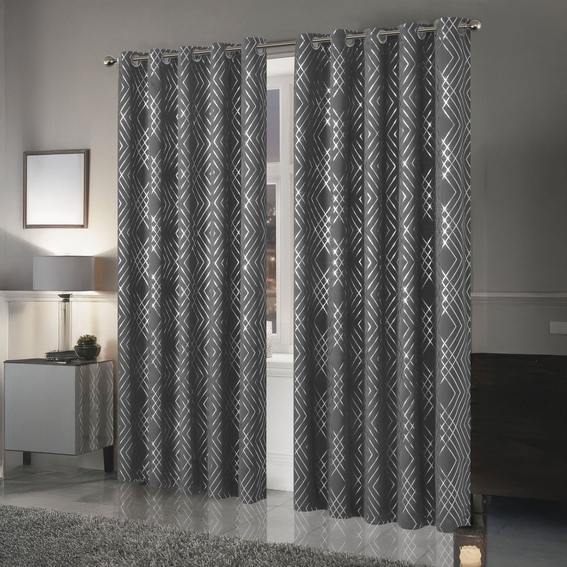 Geometric Silver Sparkle Blackout Curtains Soft Thermal Insulated Eyelet Ring Top Living Room & Bedroom Drapes by OLIVIA ROCCO OLIVIA ROCCO Curtain