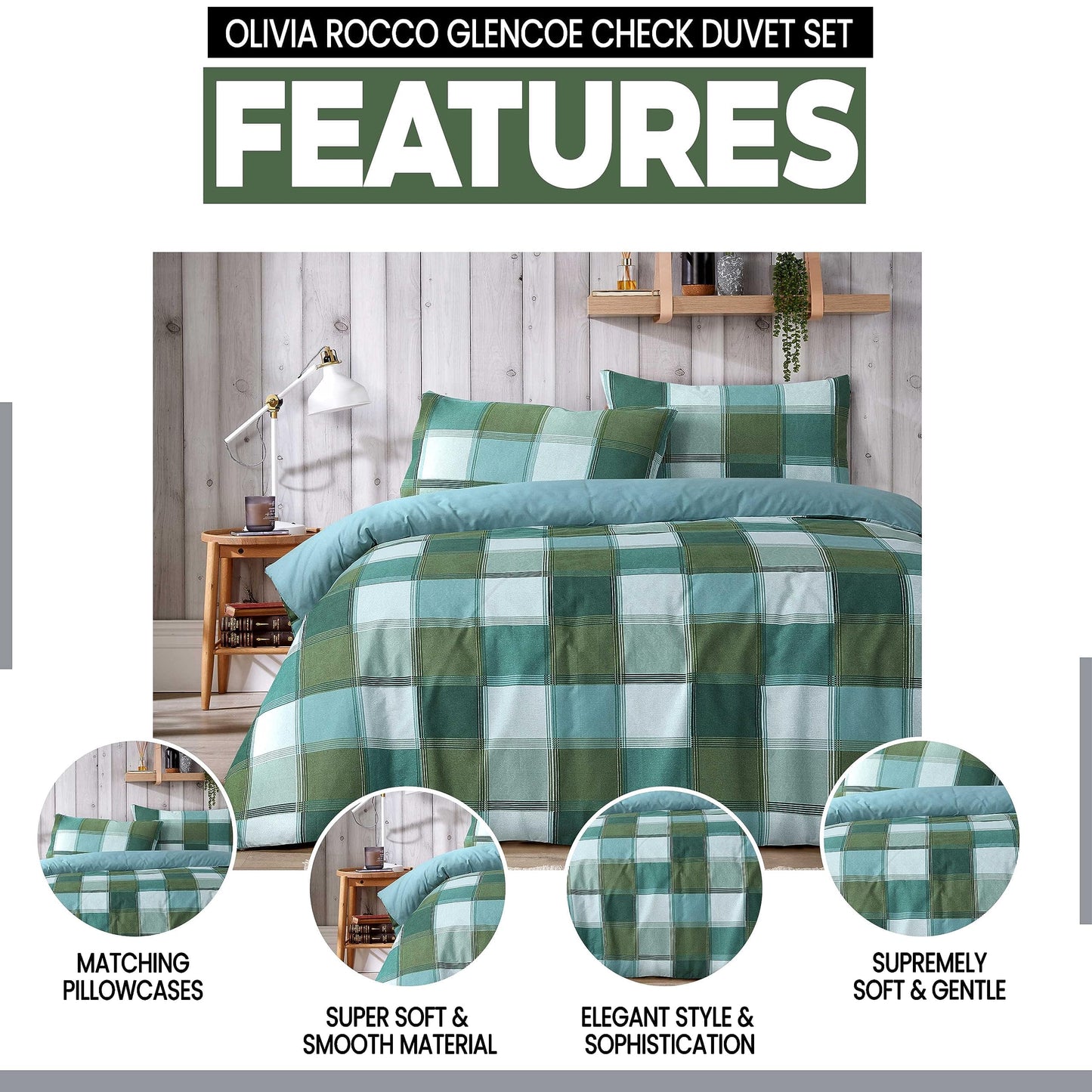 Glencoe Check Duvet Cover Set Easy Care Bedding Quilt Covers with Pillowcases OLIVIA ROCCO Glencoe Check Duvet Cover Set