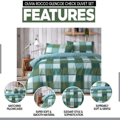 Glencoe Check Duvet Cover Set Easy Care Bedding Quilt Covers with Pillowcases OLIVIA ROCCO Glencoe Check Duvet Cover Set