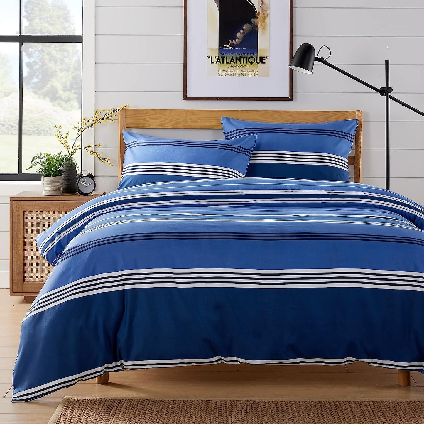 Harlow Stripes Blue Printed Duvet Cover Set Single / Harlow Stripes Blue OLIVIA ROCCO Duvet Covers