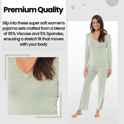 Ladies Long Sleeve Pyjama Set by Daisy Dreamer Ultra Soft Viscose Spandex Loungewear Cozy Women's Black Green Nightwear Perfect for All Seasons Comfortable Stretch Fit PJs Sleepwear Home UK Sizes 8-22 Machine Washable Relaxing Nightwear Daisy Dreamer Pyjamas