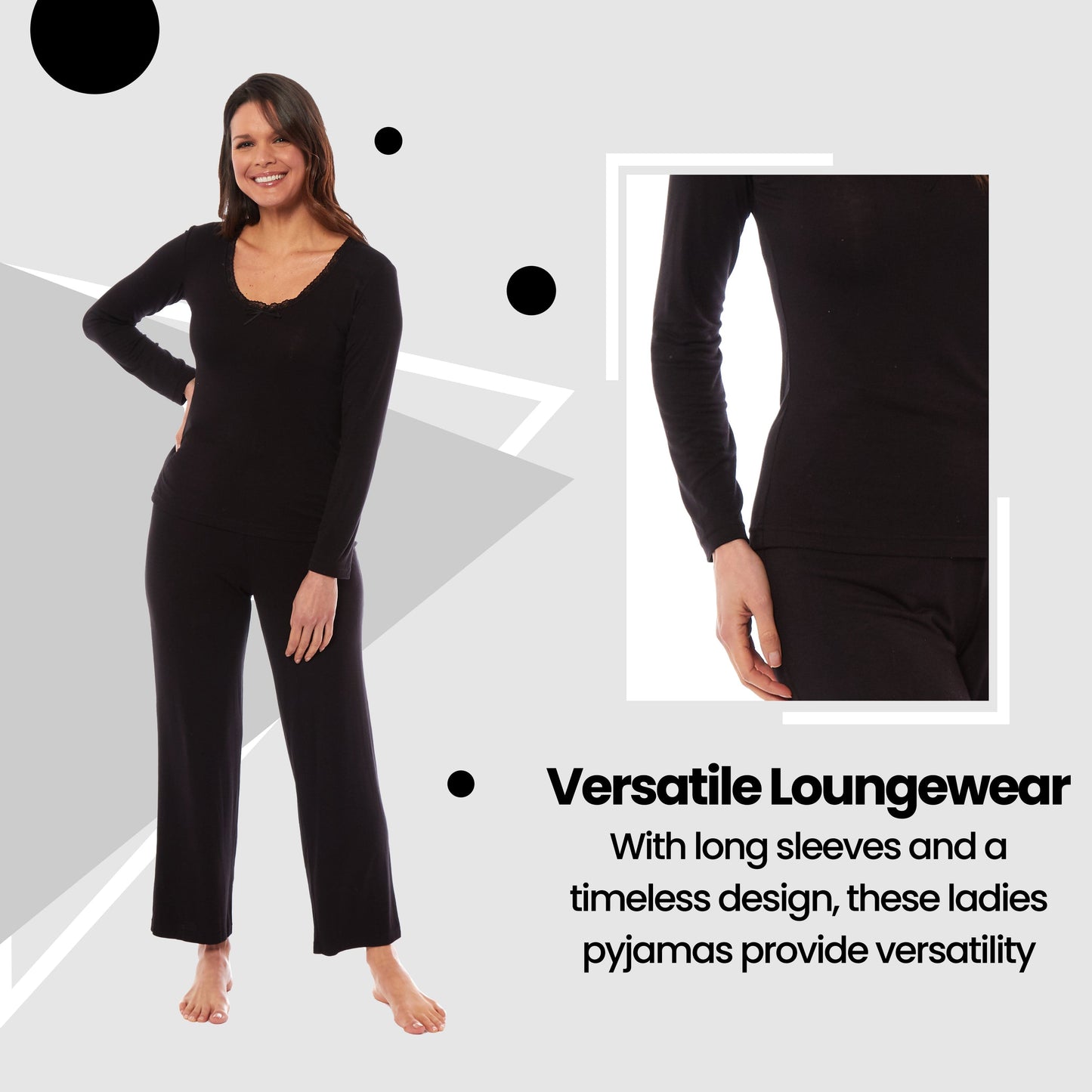 Ladies Long Sleeve Pyjama Set by Daisy Dreamer Ultra Soft Viscose Spandex Loungewear Cozy Women's Black Green Nightwear Perfect for All Seasons Comfortable Stretch Fit PJs Sleepwear Home UK Sizes 8-22 Machine Washable Relaxing Nightwear Daisy Dreamer Pyjamas