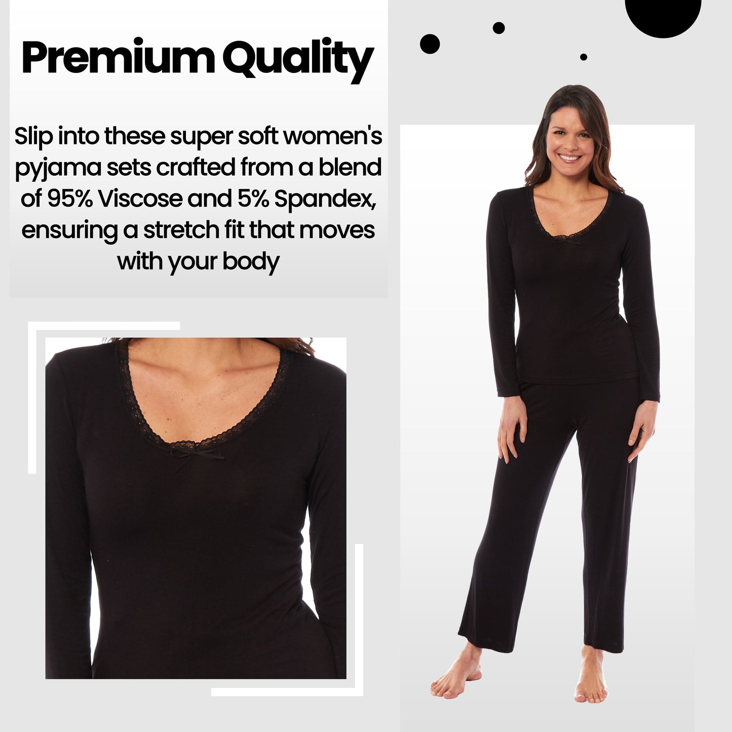 Ladies Long Sleeve Pyjama Set by Daisy Dreamer Ultra Soft Viscose Spandex Loungewear Cozy Women's Black Green Nightwear Perfect for All Seasons Comfortable Stretch Fit PJs Sleepwear Home UK Sizes 8-22 Machine Washable Relaxing Nightwear Daisy Dreamer Pyjamas