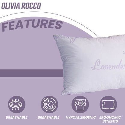 Lavender Infused Medium Support Hotel Pillow Hypoallergenic Microfibre for Side Sleepers Soothing Down Feel by OLIVIA ROCCO 50x75cm OLIVIA ROCCO Pillows