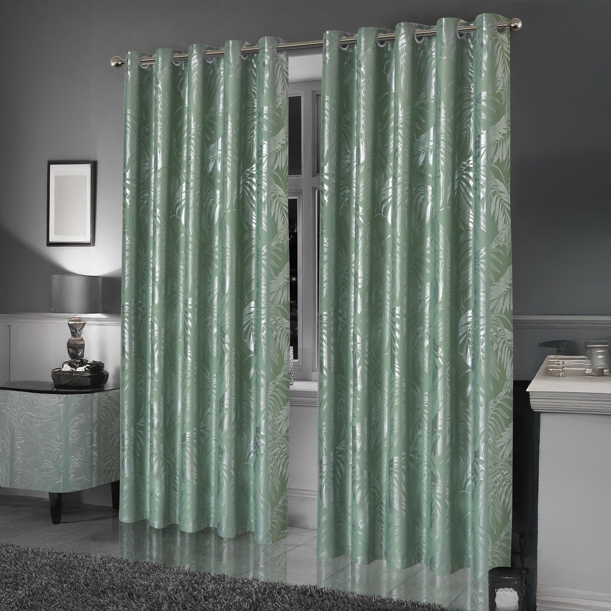 Leaf Sparkle Blackout Curtains Super Soft Thermal Insulated Eyelet Drapes for Living Room & Bedroom 2 Panels(Sage Green) OLIVIA ROCCO Curtain