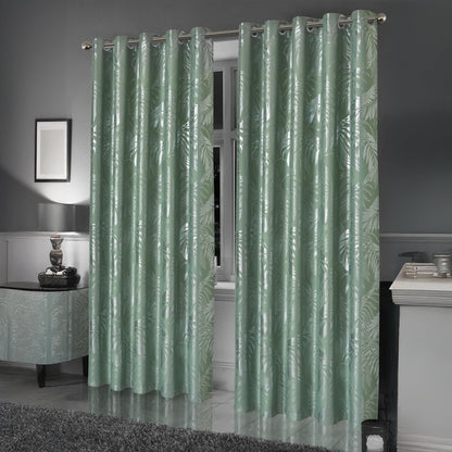 Leaf Sparkle Blackout Curtains Super Soft Thermal Insulated Eyelet Drapes for Living Room & Bedroom 2 Panels(Sage Green) OLIVIA ROCCO Curtain