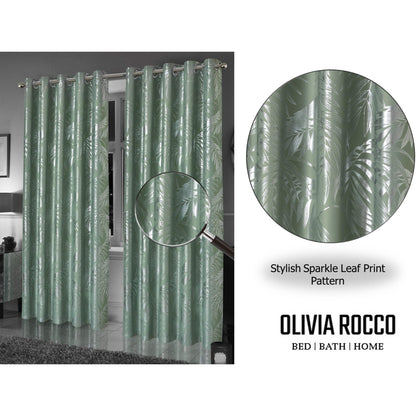 Leaf Sparkle Blackout Curtains Super Soft Thermal Insulated Eyelet Drapes for Living Room & Bedroom 2 Panels(Sage Green) OLIVIA ROCCO Curtain