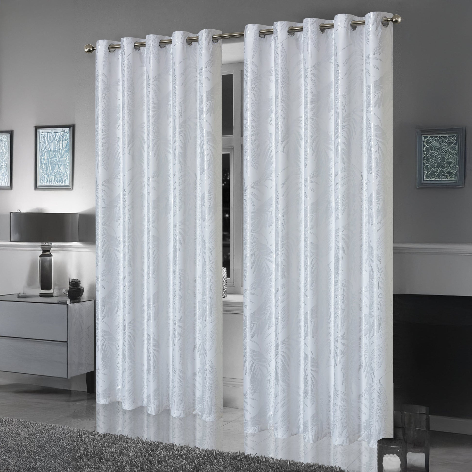 Leaf Sparkle Blackout Curtains Super Soft Thermal Insulated Eyelet Drapes for Living Room & Bedroom 2 Panels(White) OLIVIA ROCCO Curtain