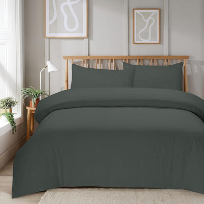 Mayfair Stripe Elegant Reversible Satin Duvet Cover Set with Comforter Multiple Sizes & Colours Luxurious Bedding Collection by OLIVIA ROCCO SINGLE / GREY OLIVIA ROCCO Duvet Cover