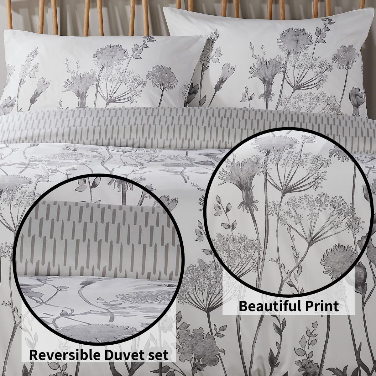 Meadow Grey Printed Duvet Cover Set OLIVIA ROCCO Duvet Covers