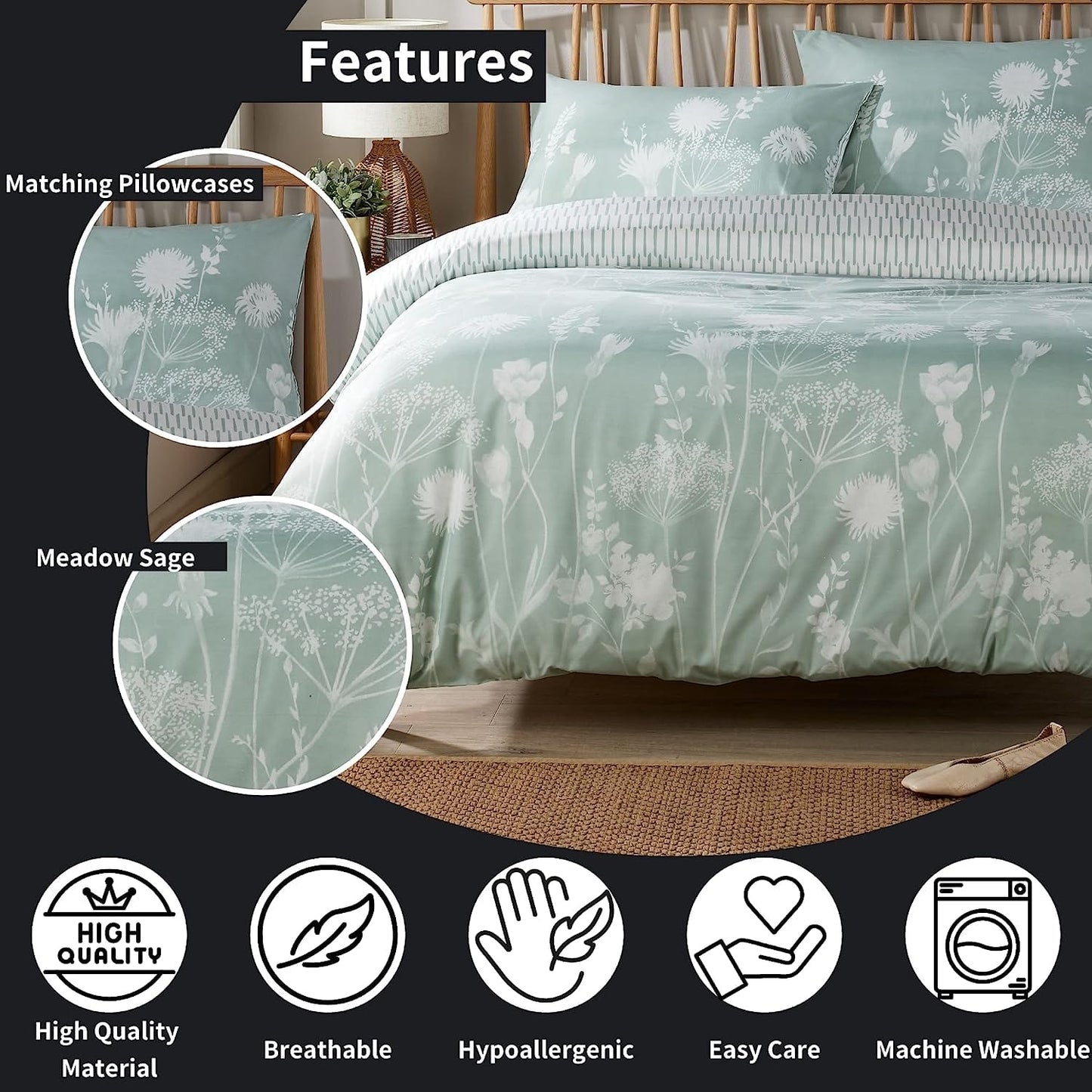 Meadow Sage Green Printed Duvet Cover Set OLIVIA ROCCO Duvet Covers