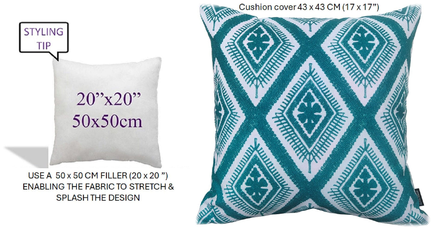 Waterproof Cushions Outdoor Indoor Hollowfibre Filled 43 x 43 cm / MEZE TEAL OLIVIA ROCCO Cushions