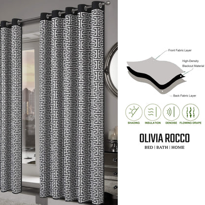 Milano Geometric Blackout Curtains Thermal Insulated Eyelet Pair Light-Blocking Window Drapes for Stylish Home Decor OLIVIA ROCCO Curtain