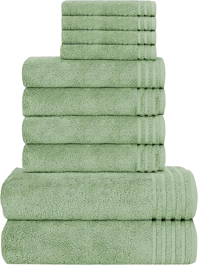 Monaco 10 Piece Bathroom Towels Bale Set Towel, 4 Face 4 Hand 2 Bath Towel, 500 GSM Sage Green OLIVIA ROCCO Towel