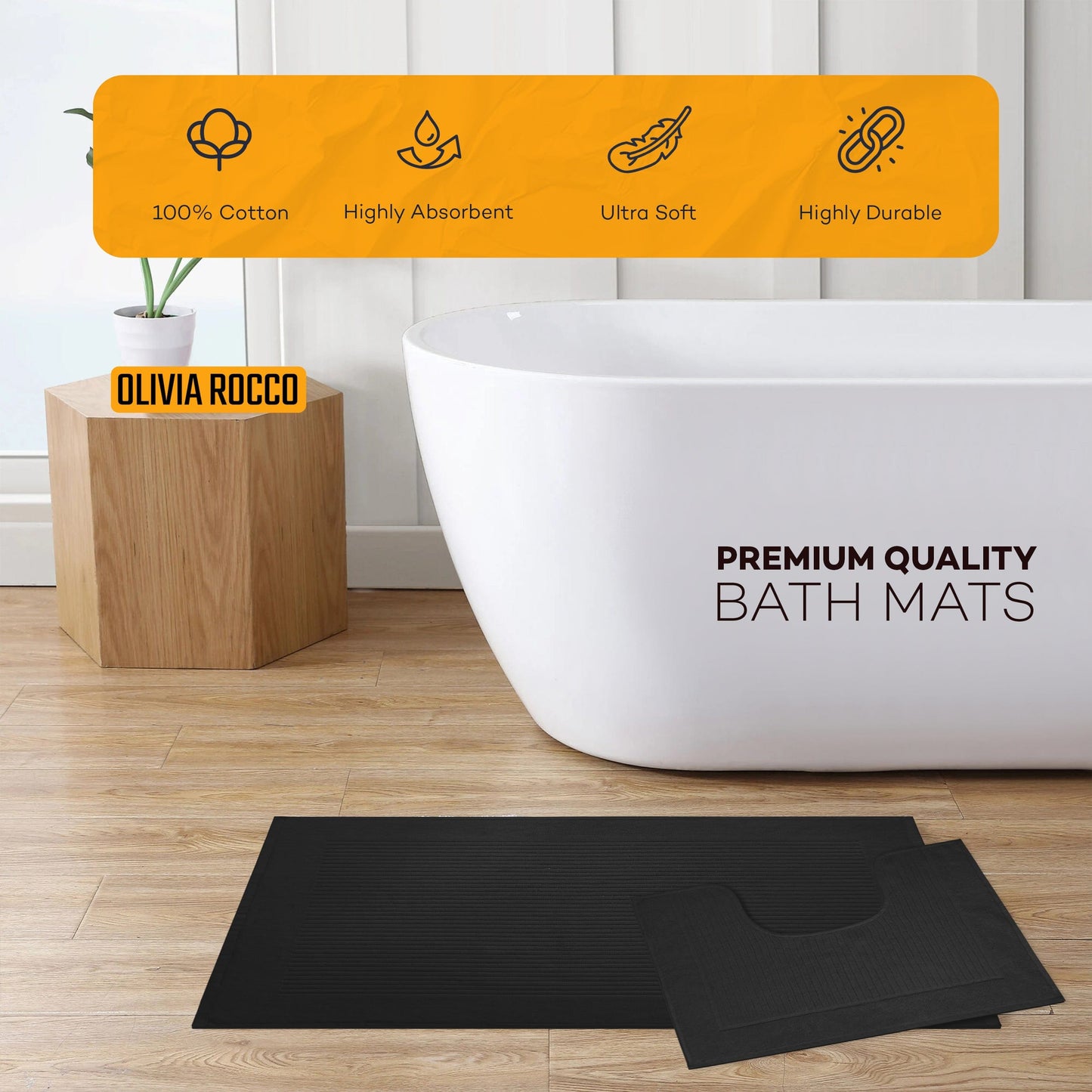 Monaco 2 Piece Bath Mat & Pedestal Set Non Slip Bathroom Set Water Absorbent Bathmats OLIVIA ROCCO Bath Mat