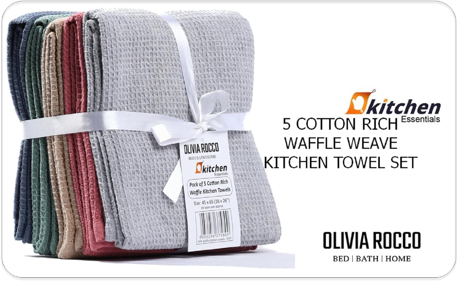 Pack of 5 Ultra Absorbent Waffle Kitchen Tea Towels High Quality Soft OLIVIA ROCCO