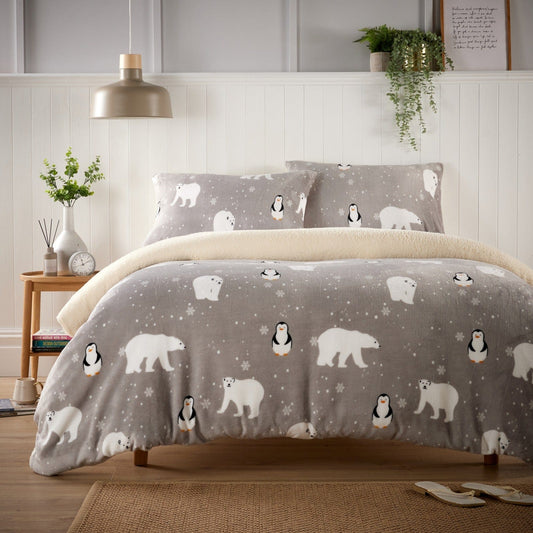 OLIVIA ROCCO Printed Teddy Duvet Sets Polar Bear & Penguins SINGLE / POLAR BEAR & PENGUINS OLIVIA ROCCO Duvet Cover