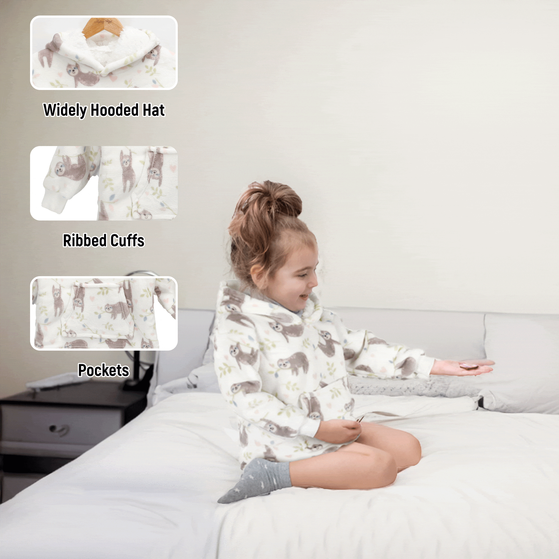 Younger Kids Hoodie Blanket Infants Hooded Loungewear Unisex, Safari & Sloth Daisy Dreamer Hooded Blanket