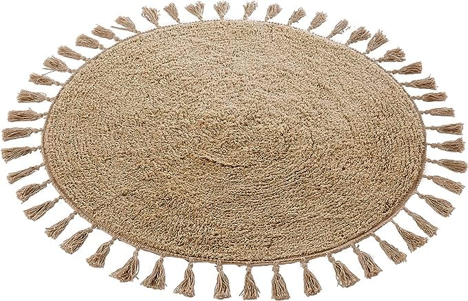 Non-Slip Round Tasselled Bath Mat 70cm Round / NATURAL OLIVIA ROCCO Bath Mat