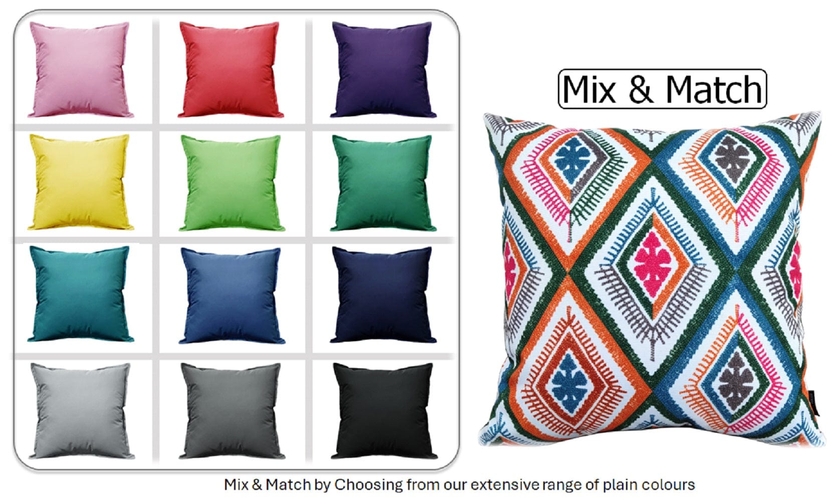 Waterproof Cushions Outdoor Indoor Hollowfibre Filled 43 x 43 cm / MEZE MULTI OLIVIA ROCCO Cushions