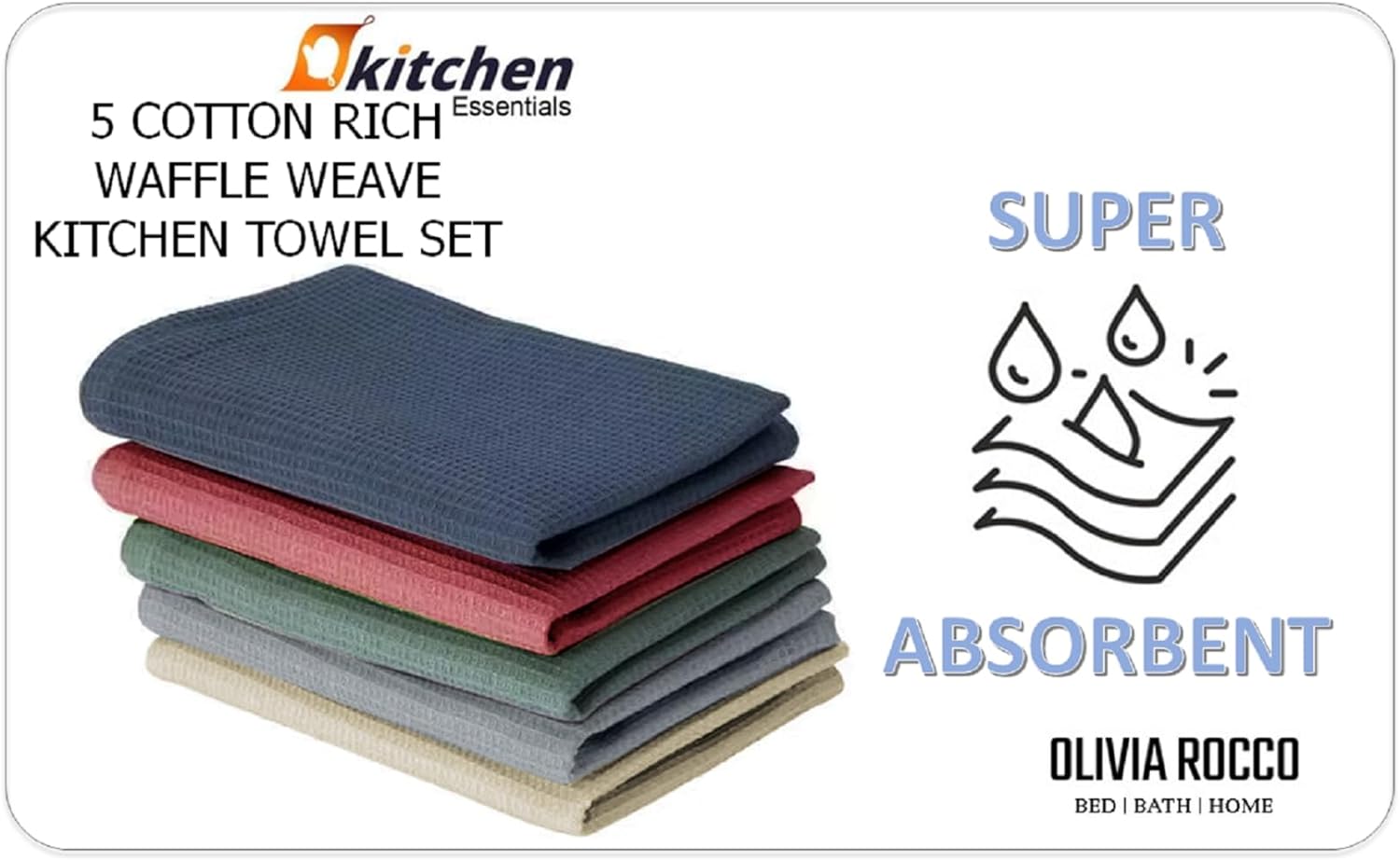 OLIVIA WAFFLE WEAVE HAND and KITCHEN TOWELS - White / Bath Towel