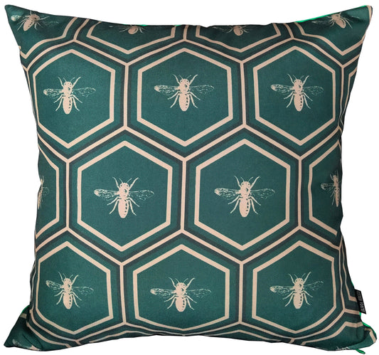 Waterproof Cushions Outdoor Indoor Hollowfibre Filled 43 x 43 cm / BEES EMERALD OLIVIA ROCCO Cushions